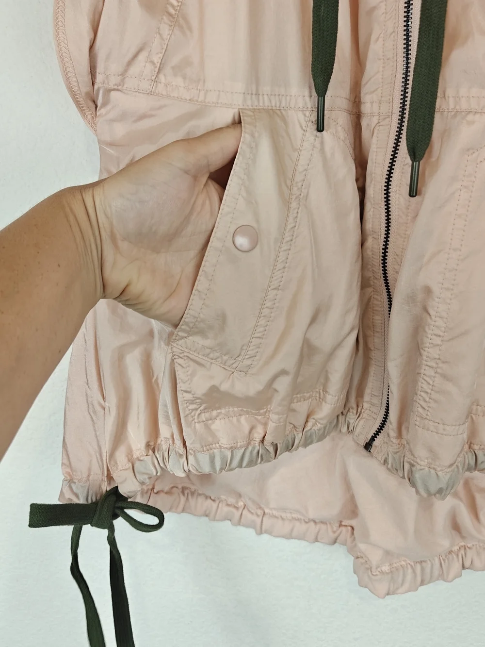 Anthropologie Daily Practice Pink Hooded Utility Vest XS Relaxed Drawstring Zip